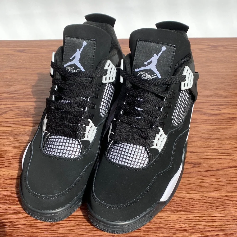 Brand New Retro 4 “White Thunder ” Black and White Men's Sneakers - Picture 1 of 5
